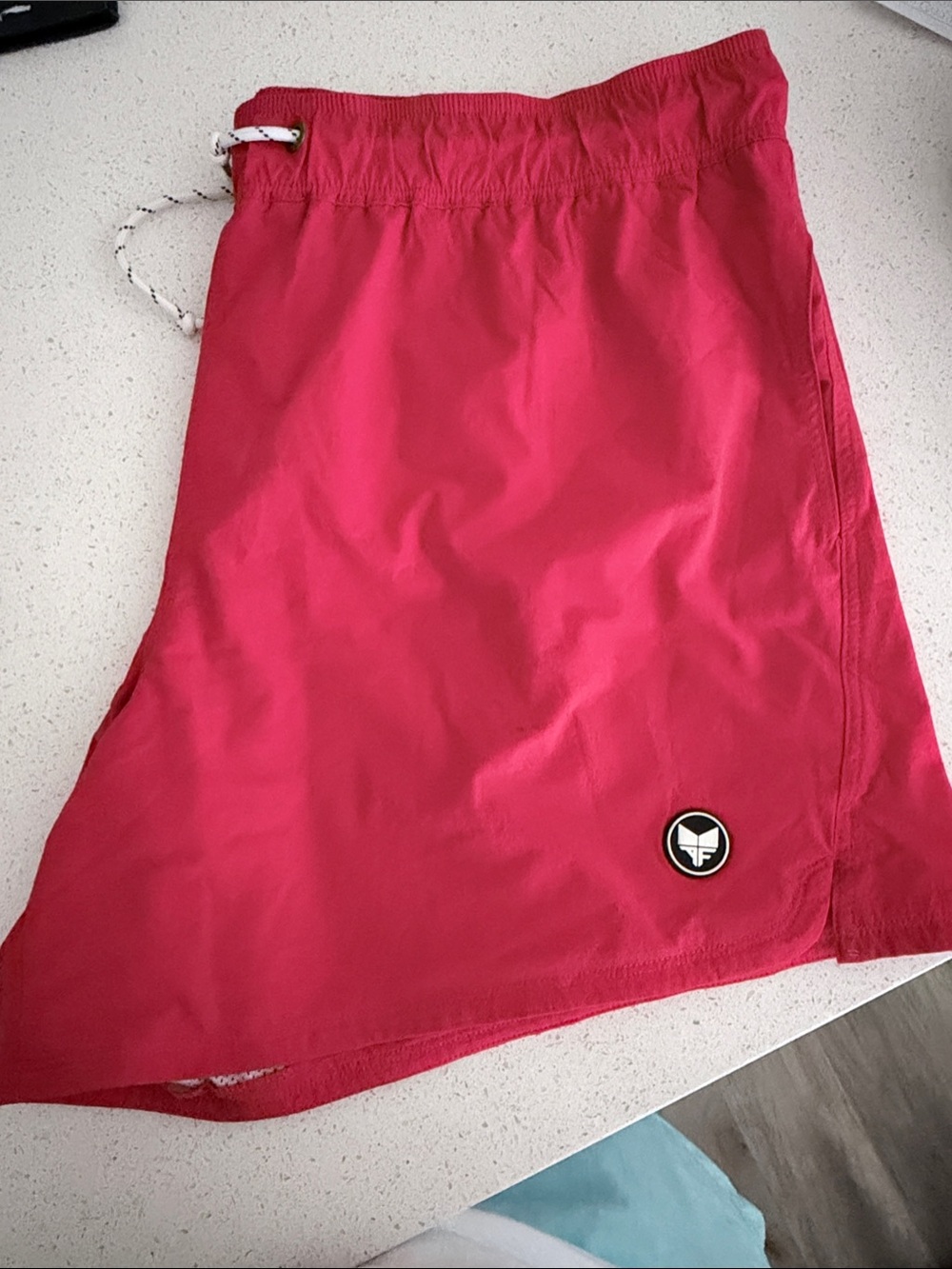 Red Swim Trunks with Round Logo